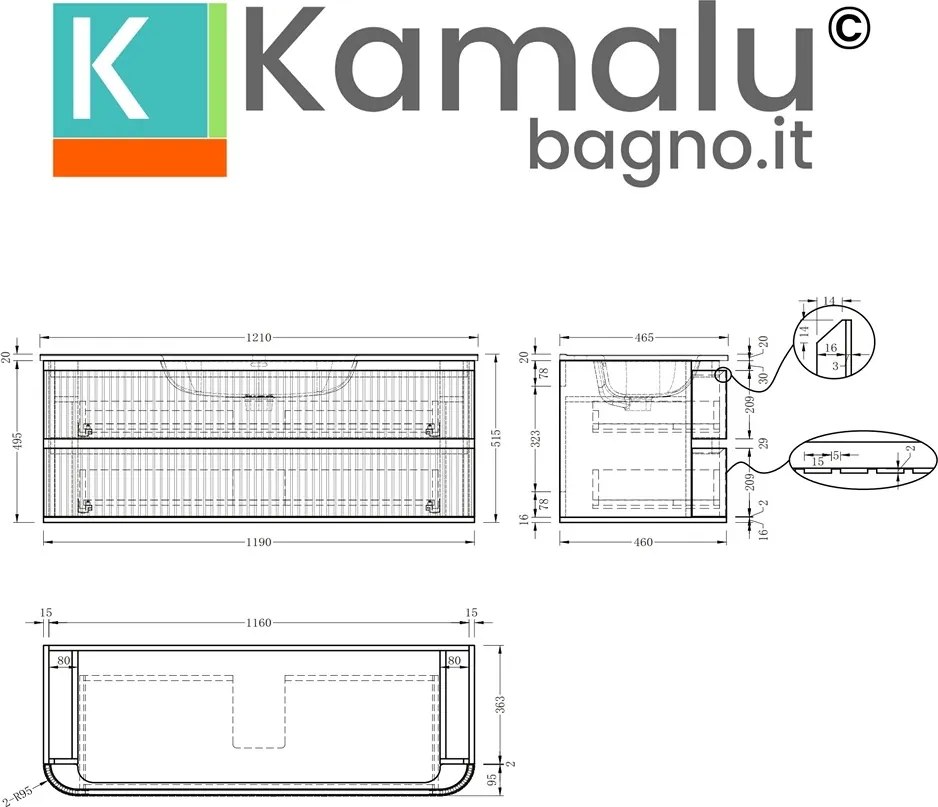 Mobile bagno cannettato 120 cm con lavabo in ceramica | KAM-NORTH-120C - KAMALU