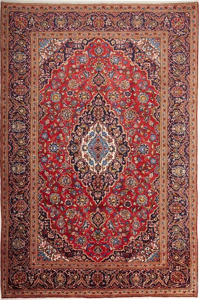 Kashan Tappeto 300x200 Blu (Iran) Annodato A Mano