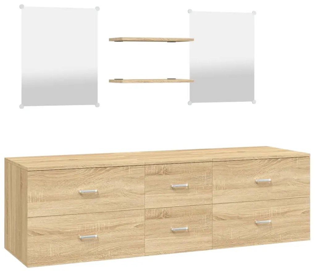 Set mobili da bagno 5 pz rovere in legno multistrato