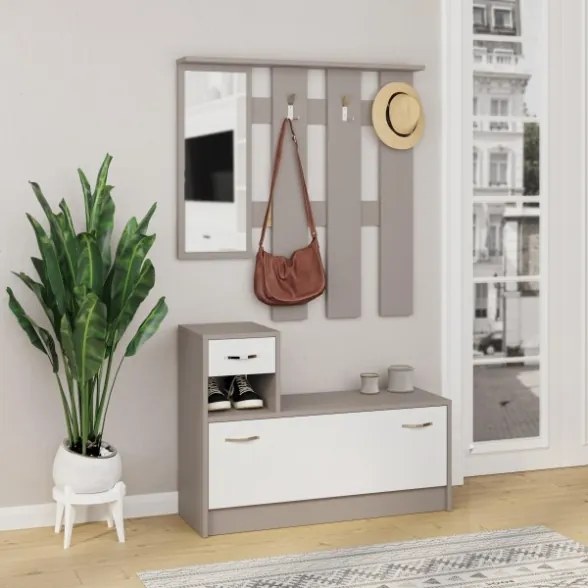 Mobile Ingresso 100 Cm Con Scarpiera Appendiabiti E Specchio Rudolf Tortora