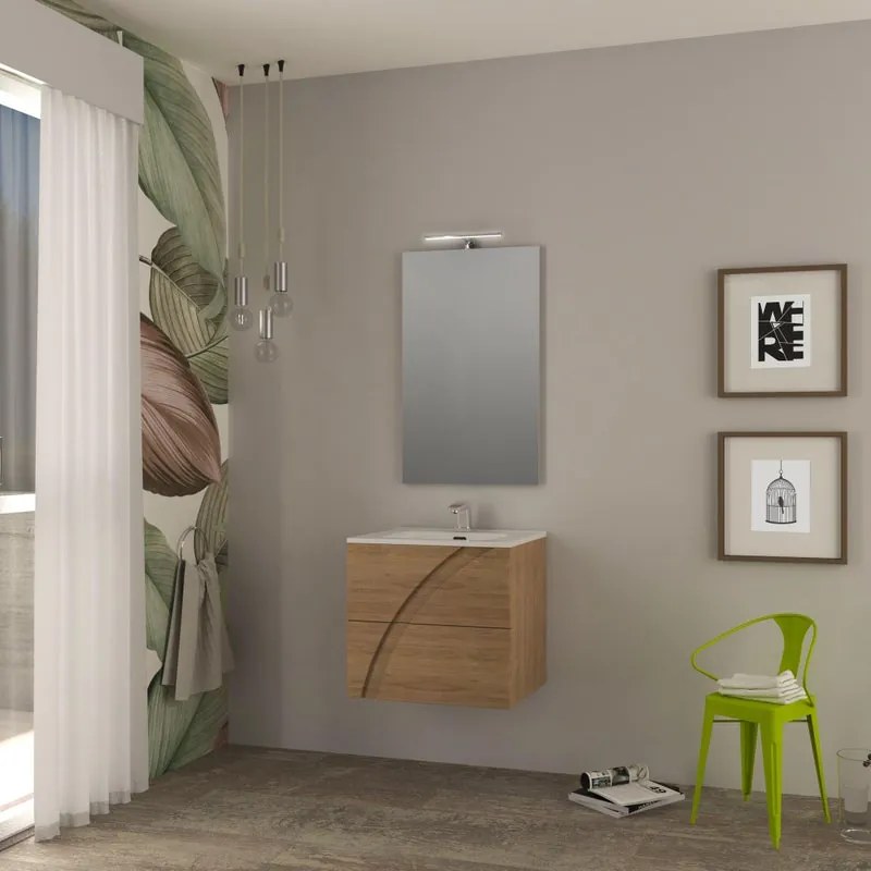 Mobile bagno sospeso Monica con lavabo in ceramica L60 x H55 x P46 cm rovere tabacco, specchio non incluso