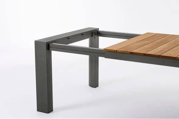 Tavolo Da Esterno In Alluminio Piano In Teak Allungabile 110x253/384 Cm Cameron Antracite Bizzotto