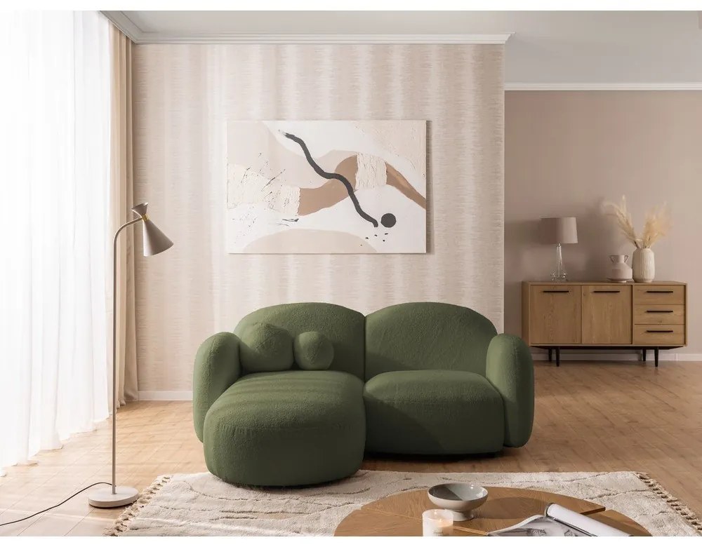 Divano angolare verde (con penisola a sinistra/con chaise lounge) con rivestimento in bouclé Orbit – Ropez