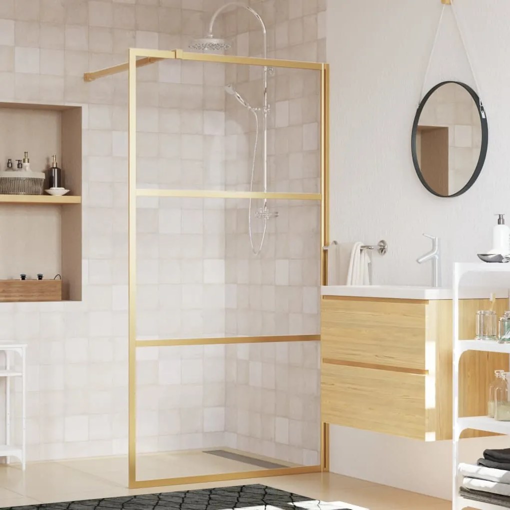 Parete Per Doccia Walk-in Vetro Trasparente Esg 100x195 Cm Oro /