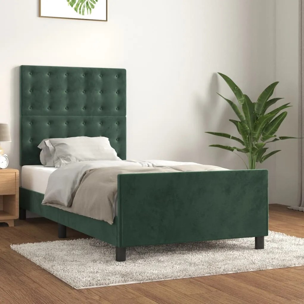 Giroletto Senza Materasso Verde Scuro 90x190 Cm İn Velluto /