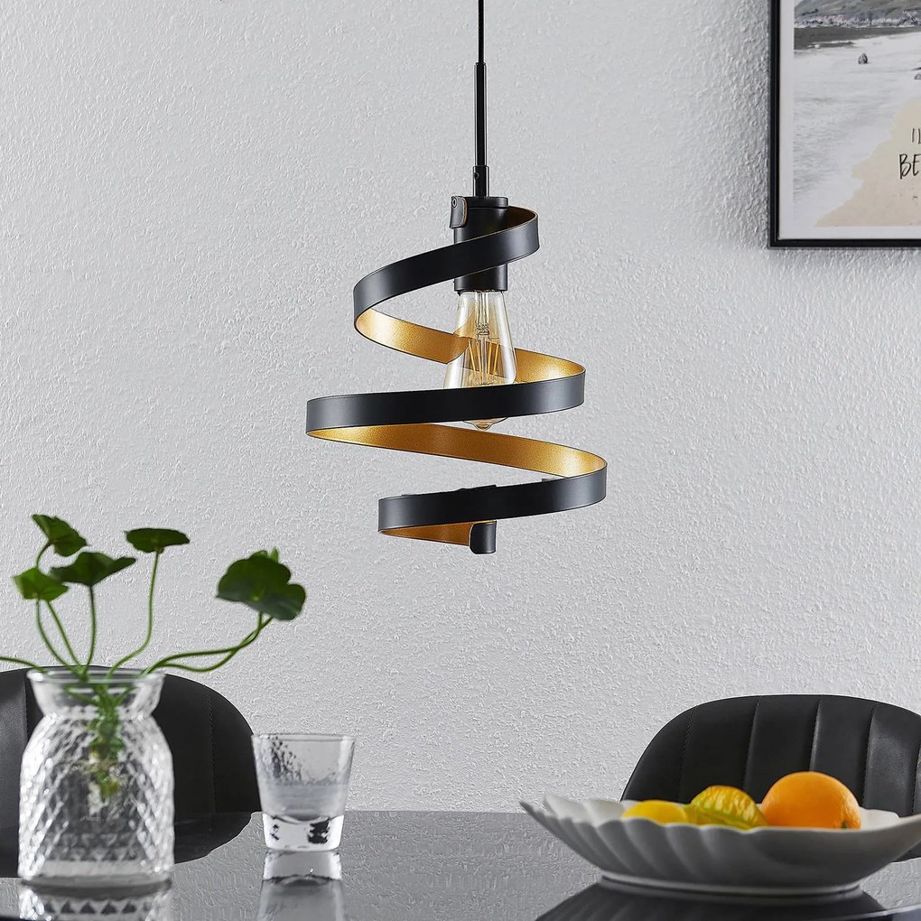Lindby Colten a sospensione, 1 luce, nero, oro