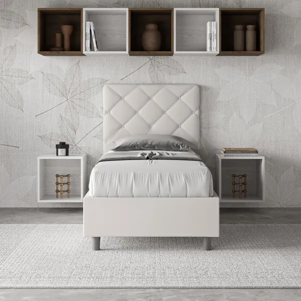 Letto singolo contenitore imbottito 80x200 similpelle bianco Priya