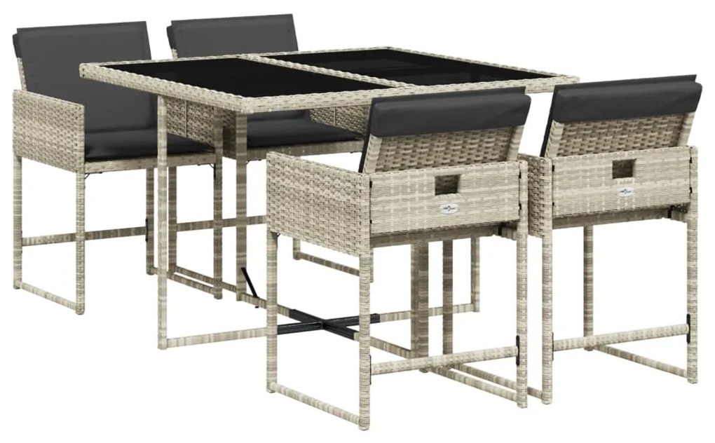 Set pranzo da giardino 5pz con cuscini grigio chiaro polyrattan