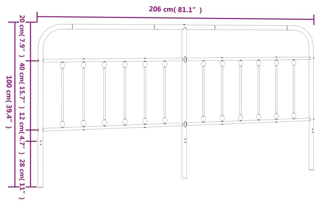 Testiera in Metallo Bianco 200 cm