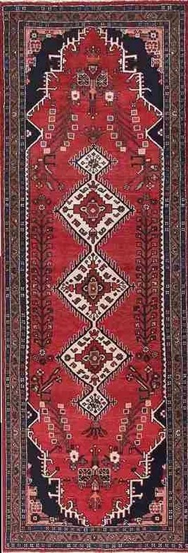 Hamedan Tappeto 310 x 110 Rosso (Iran) Annodato A Mano