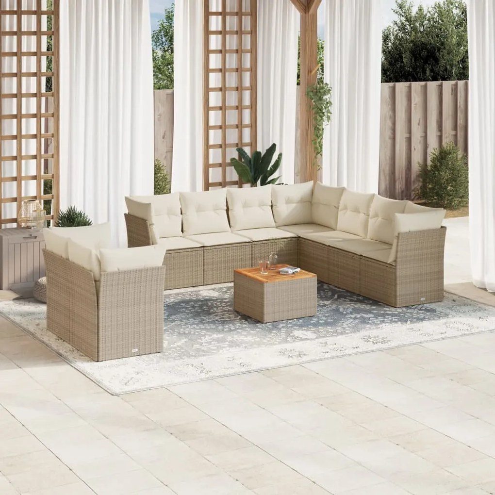 Set divani da giardino 11 pz con cuscini beige in polyrattan