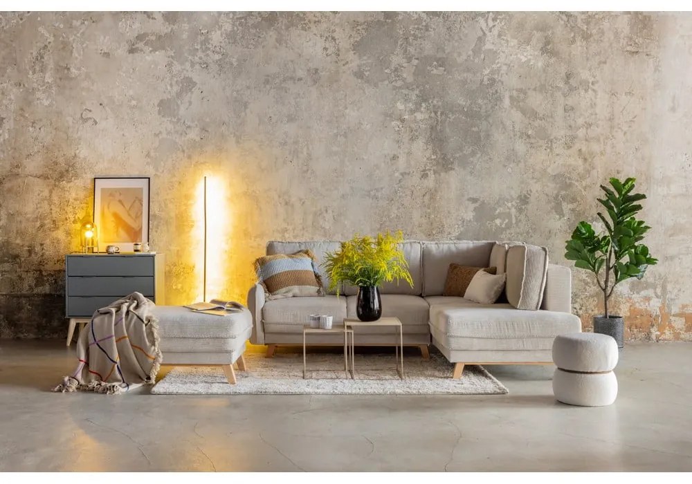 Poggiapiedi beige con rivestimento in velluto a coste Tori – Bonami Selection