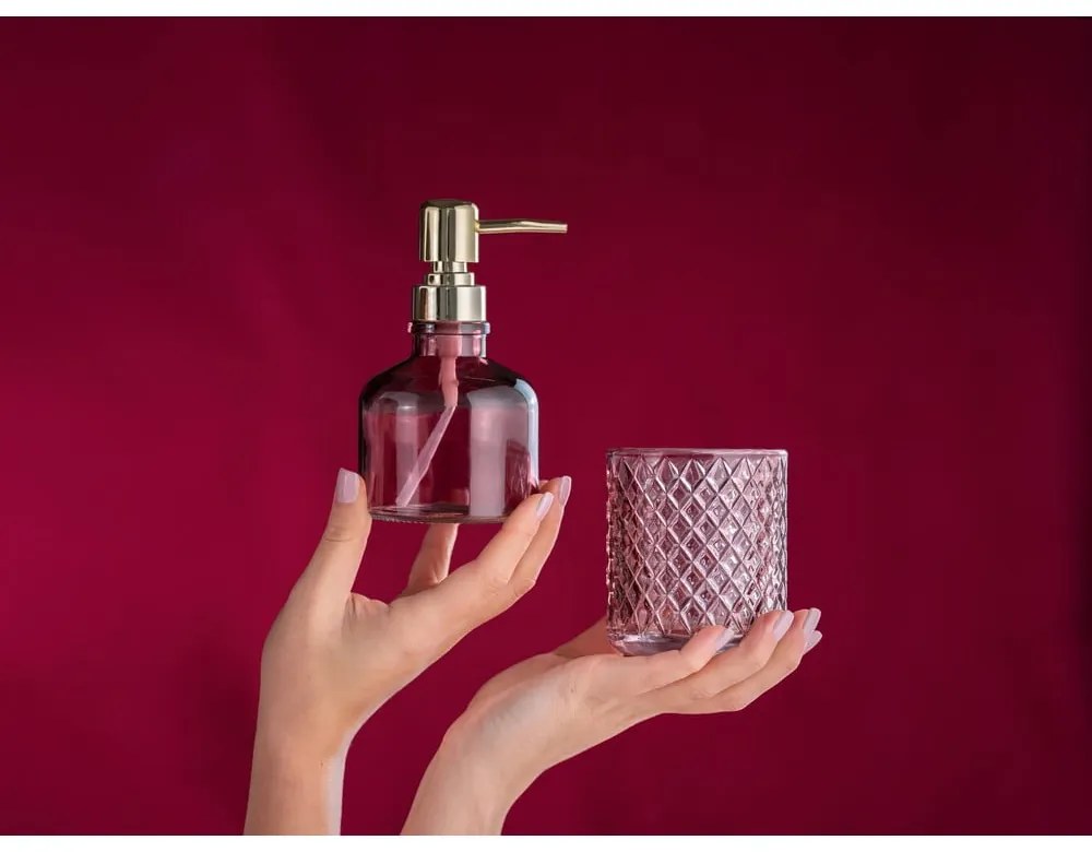 Dispenser per sapone rosa scuro in vetro 200 ml Atessa – Wenko
