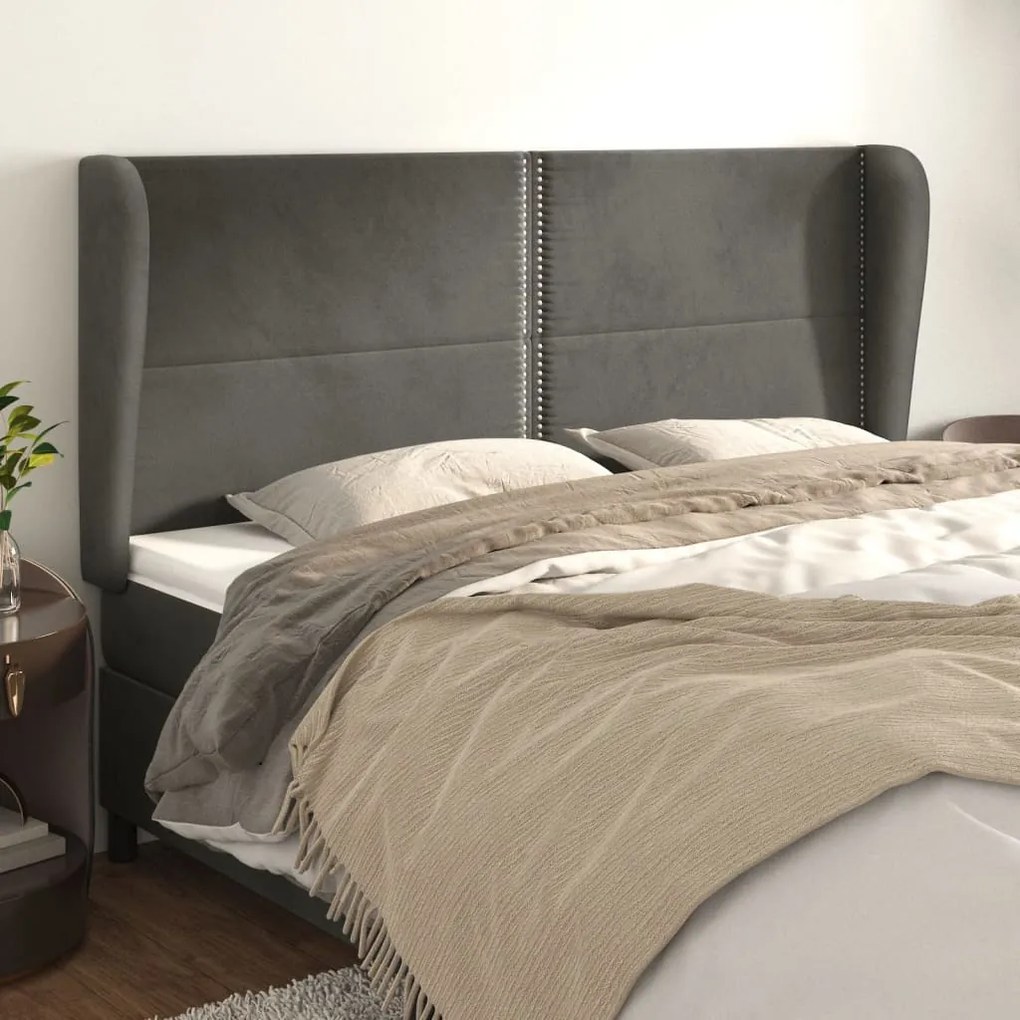 Testiera Ad Orecchio Grigioscuro 163x23x118/128cm İn Velluto /