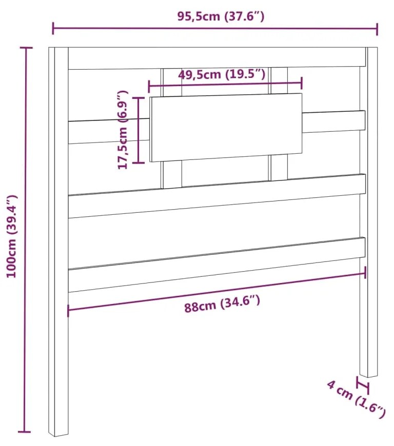 Testiera per Letto Grigia 95,5x4x100 cm Legno Massello di Pino