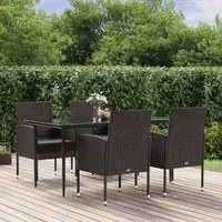 Set da Pranzo da Giardino 5 pz Nero con Cuscini in Polyrattan 3156786