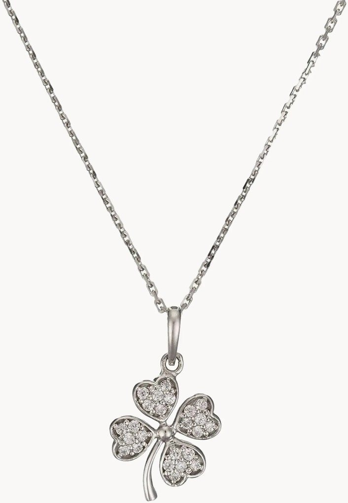 Collana in argento con ciondolo in oro bianco e zirconi Trèfle