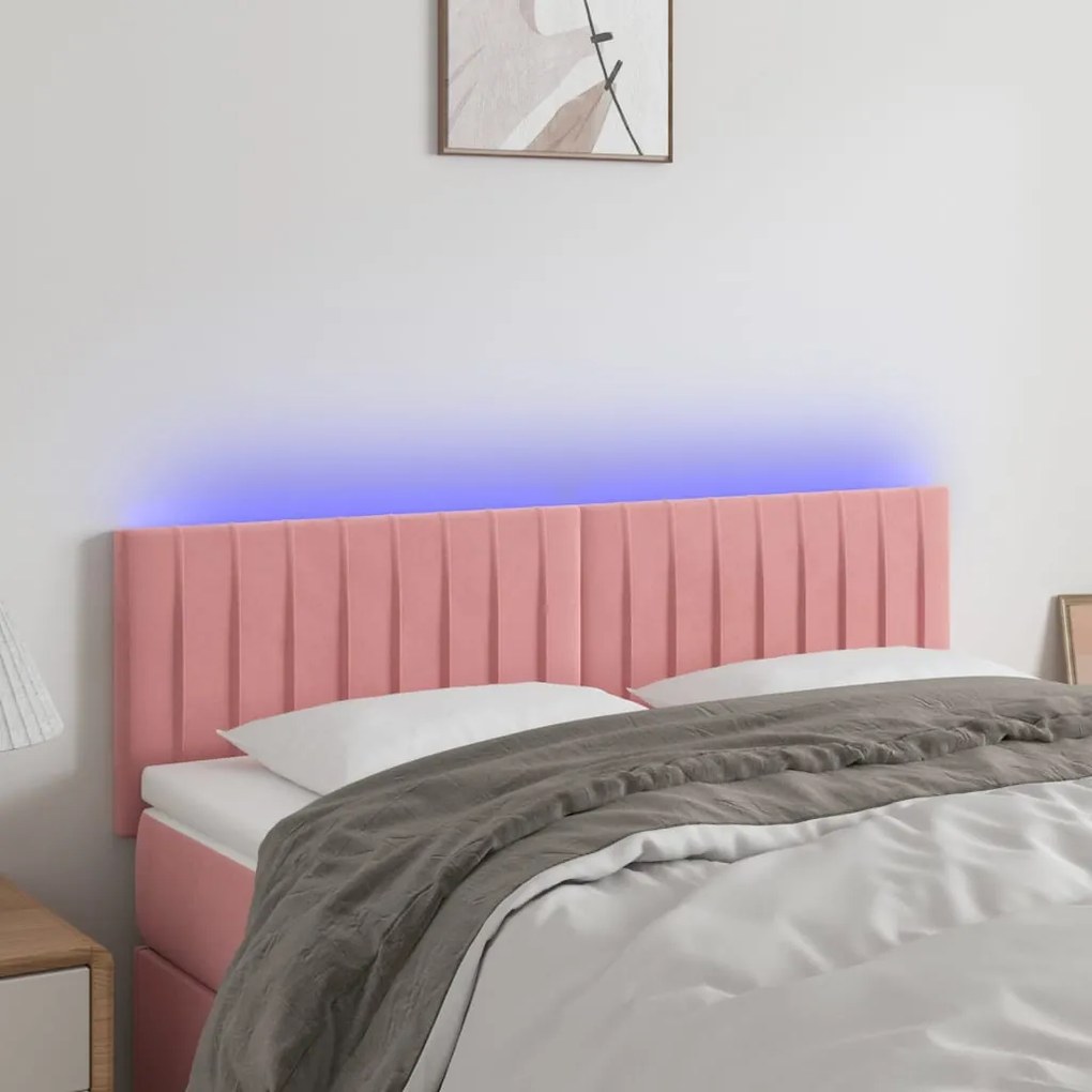 Testiera A Led Rosa 144x5x78/88 Cm İn Velluto /