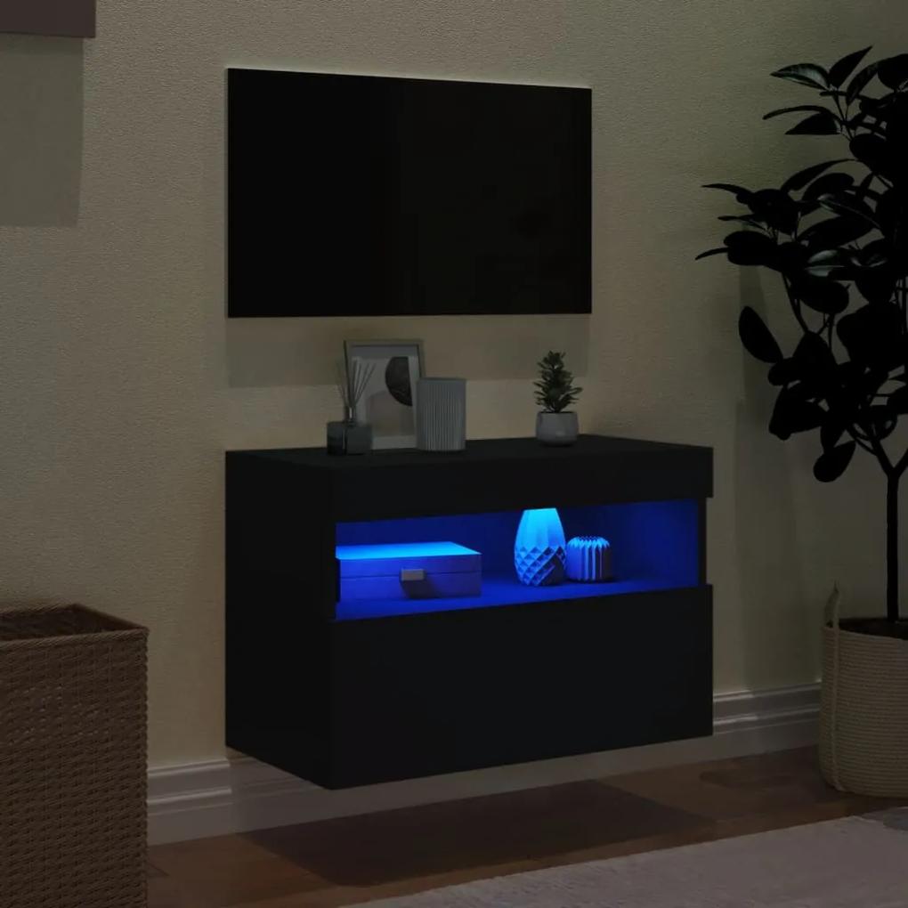 Mobile TV a Parete con Luci LED Nero 60x30x40 cm
