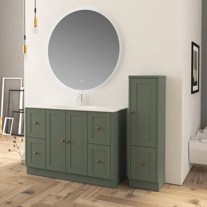 Mobile bagno da terra con lavabo HAMPTON L 120 x H 86 x P 46 cm verde opaco, bianco lucido, bronzo in mdf effetto legno per vasca centrale