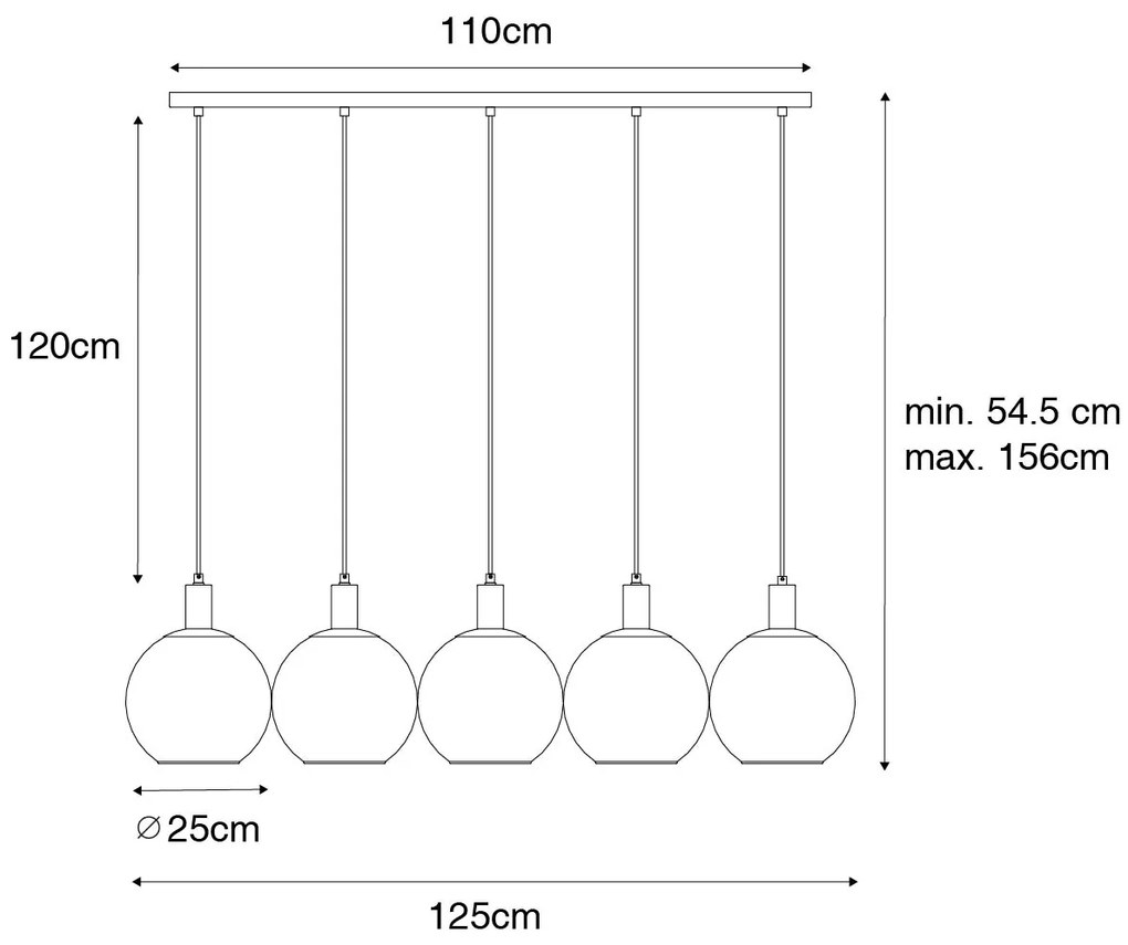 Lampada a sospensione di design nera con vetro dorato 5 luci - Bert
