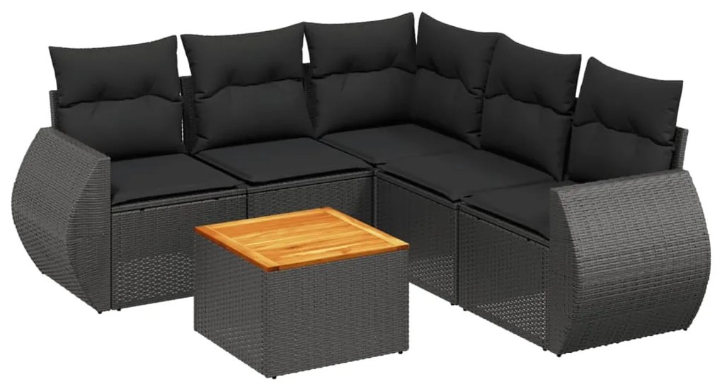 Set Divano da Giardino 6 pz con Cuscini Nero in Polyrattan