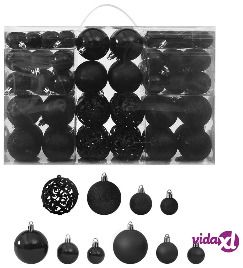 vidaXL Set Palline di Natale 100 pz Nero