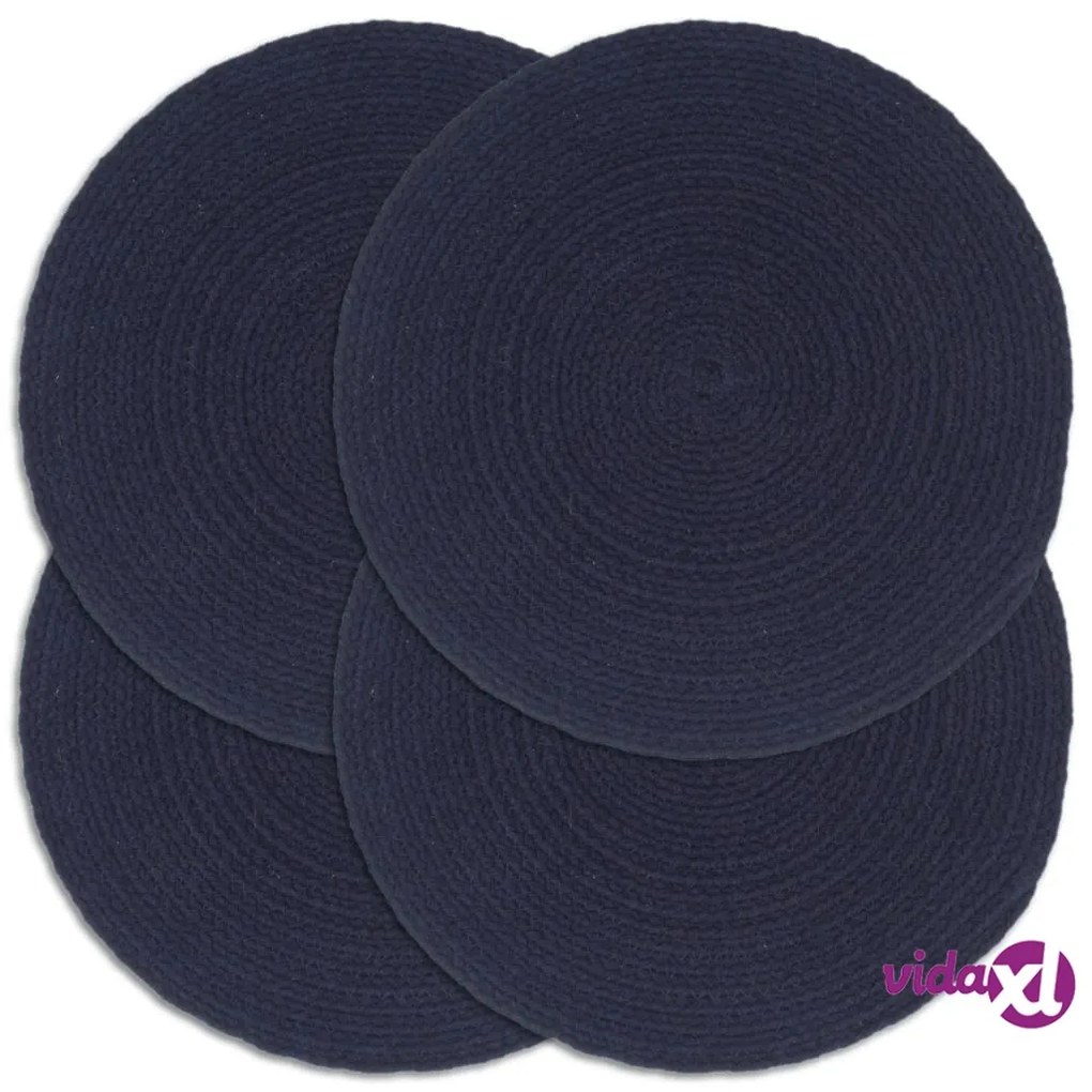 vidaXL Tovagliette 4 pz Blu Marino Neutro 38 cm Rotonde in Cotone