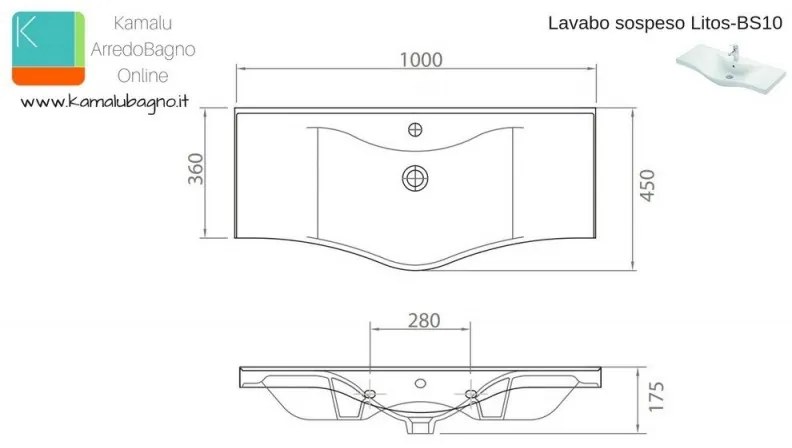 Kamalu - lavandino sospeso bagno 100cm litos-bs10