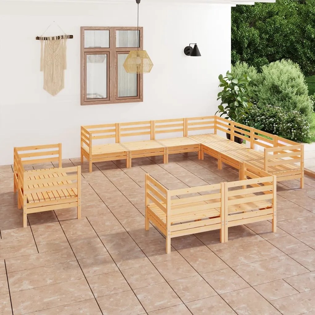 Set Salotto da Giardino 11 pz in Legno Massello di Pino