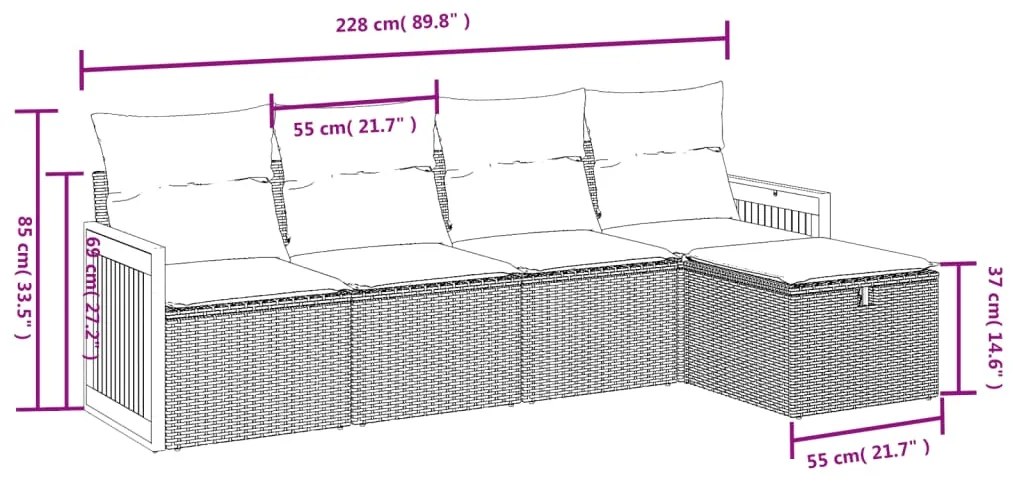 Set Divani da Giardino 5 pz con Cuscini in Polyrattan Nero