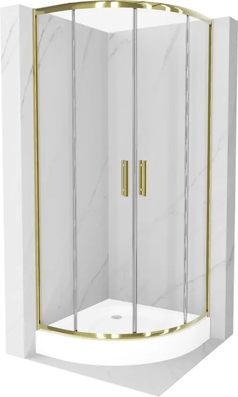 Mexen Rio cabina doccia semicircolare 90 x 90 cm, trasparente, dorata + piatto doccia Rio, bianco - 863-090-090-50-00-4710