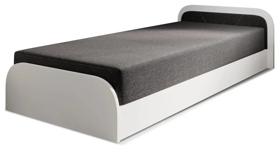 Letto singolo imbottito/in truciolato bianco/grigio scuro con contenitore e materasso inclusi 80x190 cm Parys – ELTAP