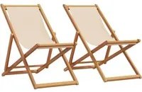 Sedie da Spiaggia Pieghevoli 2 pz Beige in Tessuto e Legno 3214498