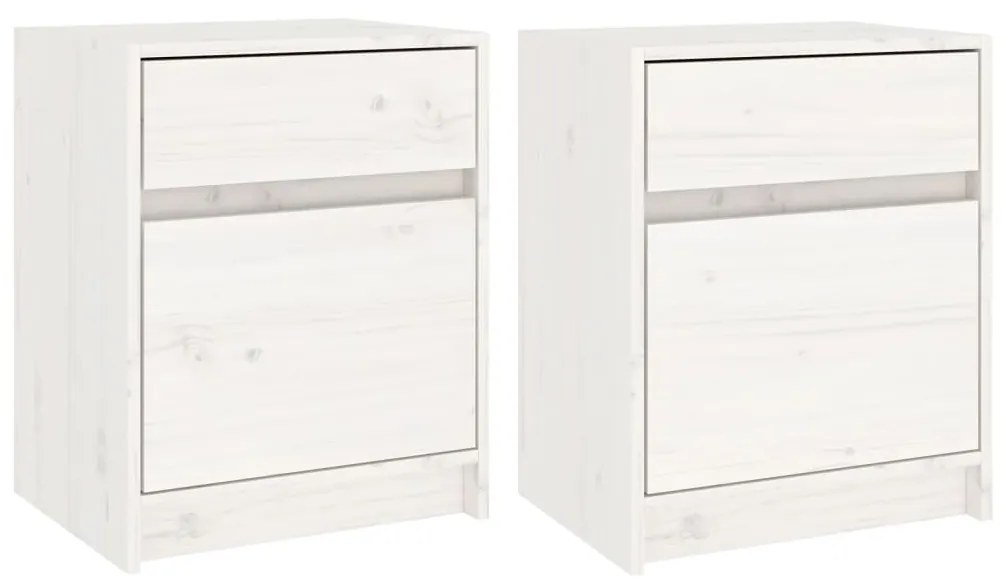 Comodini 2 pz bianchi 40x31x50 cm in legno massello di pino