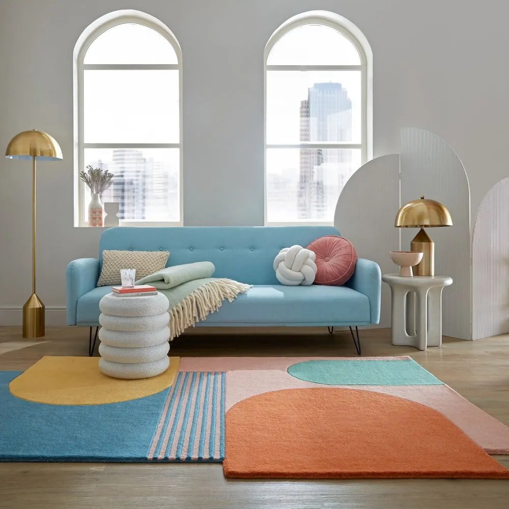 Tappeto blu in lana tessuto a mano 150x240 cm Lozenge Bright Multi – Flair Rugs