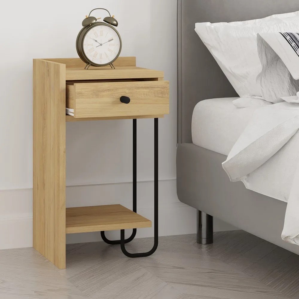 Comodino in rovere con ripiani in colore naturale Mercure - Marckeric