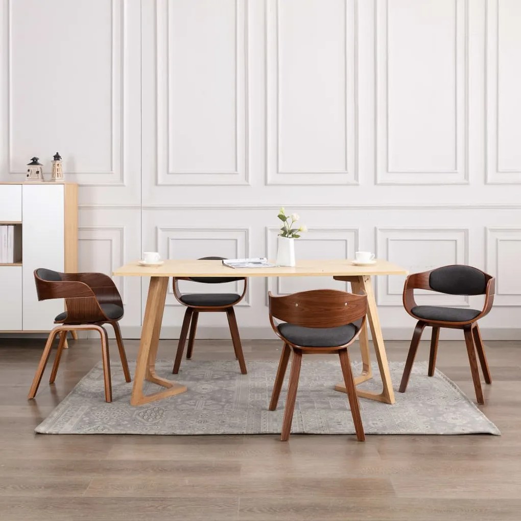 Sedie Da Pranzo 4 Pz İn Legno Piegato E Tessuto Grigio /
