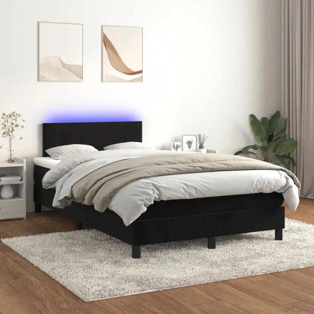 Letto a molle con materasso e led nero 120x200 cm in velluto