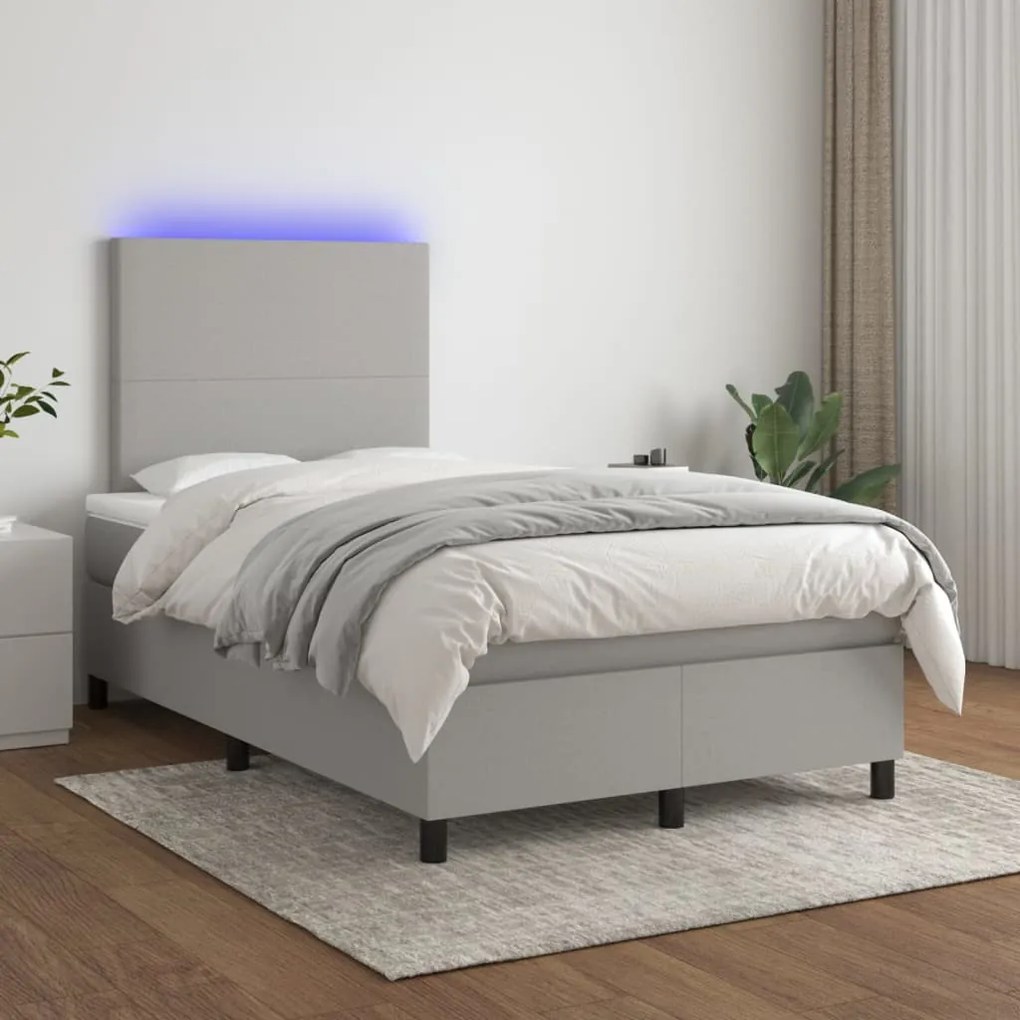 Letto A Molle Materasso E Led Grigio Chiaro 120x200 Cm Tessuto /