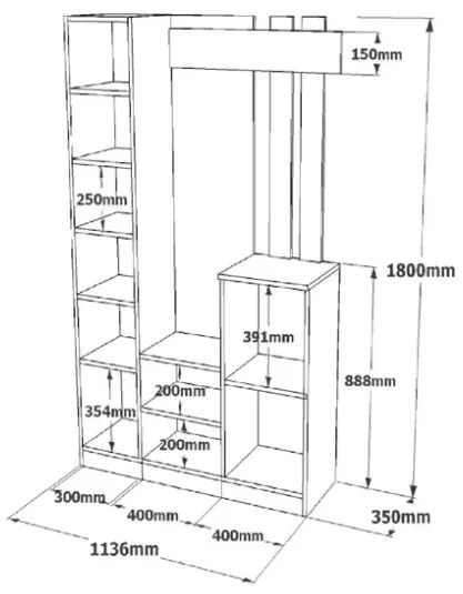 Mobile Ingresso Con Scarpiera Appendiabiti E Specchio 113x35x180 Bianco Roger