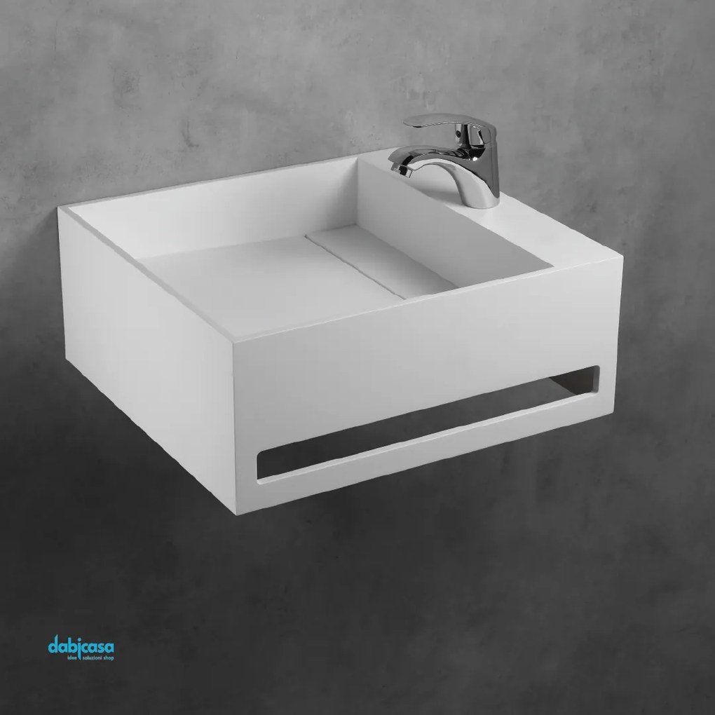 Lavabo Sospeso "Mercurio" Da 50x46 Cm C/Barra Portasalviette Bianco Opaco