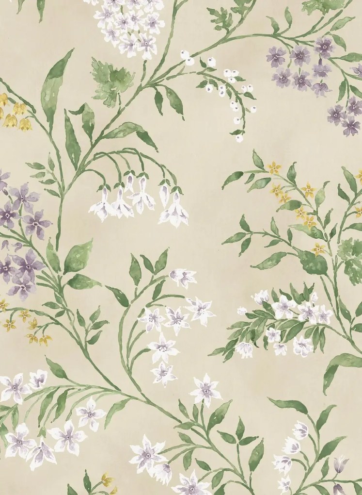 Nina Campbell Tapete Almora - Lilac/ Gold/ Eucaplyptus