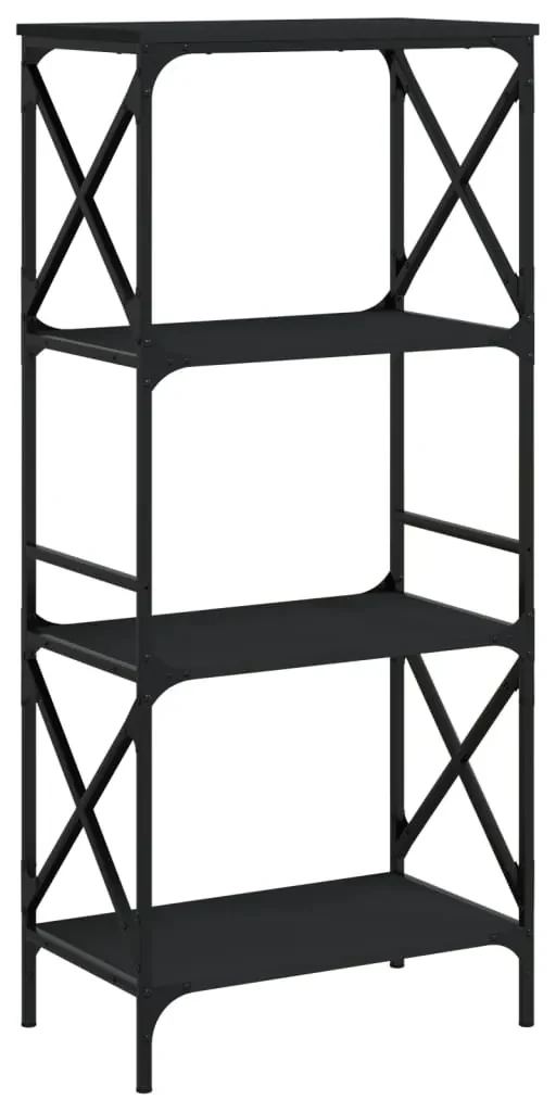 Libreria a 4 ripiani nera 59x35x132 cm in legno multistrato