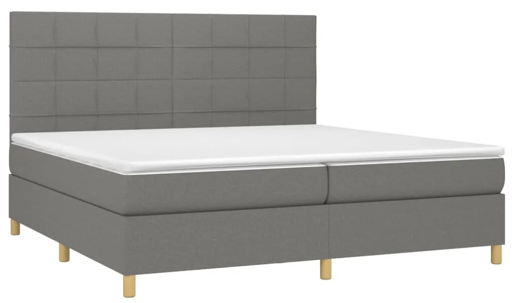 Letto a Molle Materasso e LED Grigio Scuro 200x200cm in Tessuto