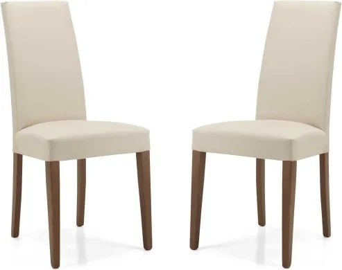 Sedia in ecopelle BEIGE con gambe verniciate NOCE mod. DENVER Set da 2 pezzi