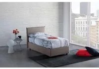 Letto singolo Chelsea, Letto contenitore con rivestimento in tessuto, Made in Italy, Apertura frontale, adatto per materasso cm 90x190, Tortora