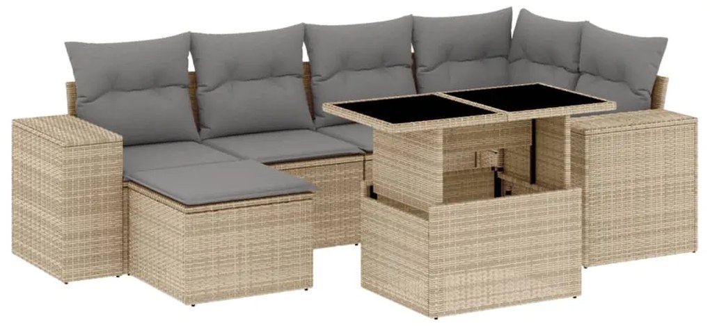 Set divani da giardino 7 pz con cuscini beige in polyrattan