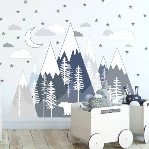 Adesivi murali - Montagne e famiglia di orsi | Inspio