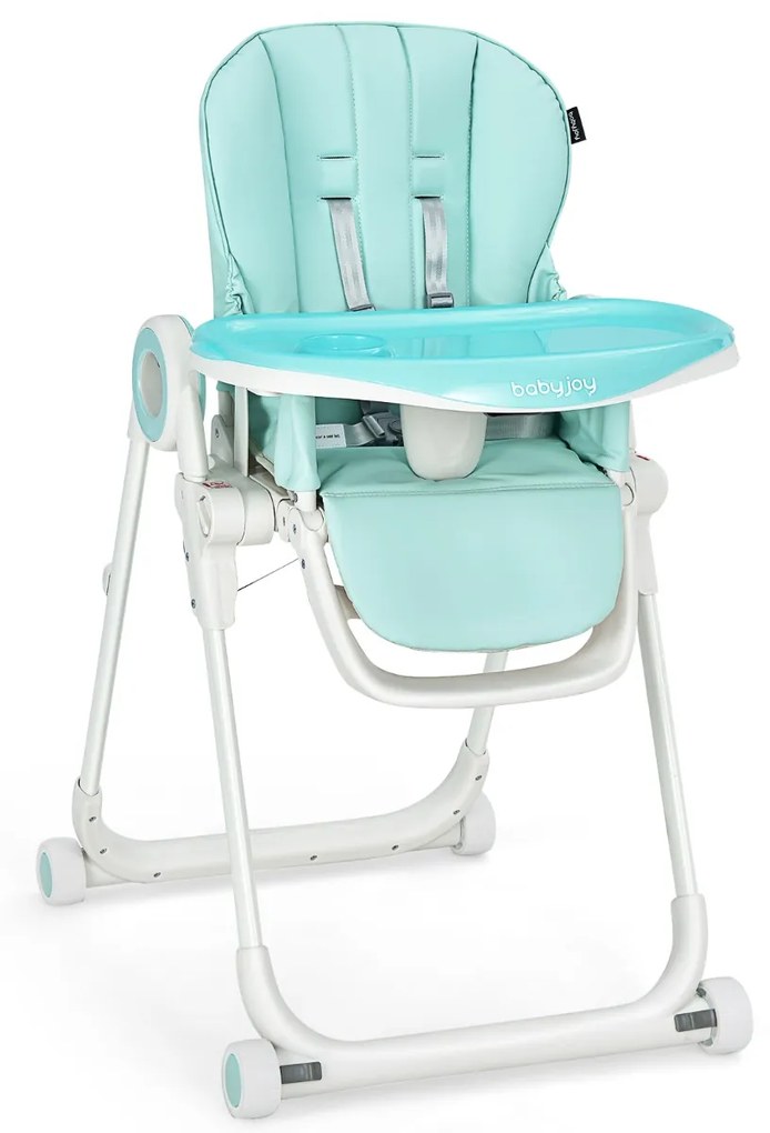 Costway Seggiolone pieghevole per bambini, Seggiolone regolabile in 6 altezze con schienale poggiapiedi 4 ruote Verde